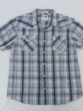 Levi's Men's Western Plaid Short Sleeve Pearl Snap Shirt - Blue/White